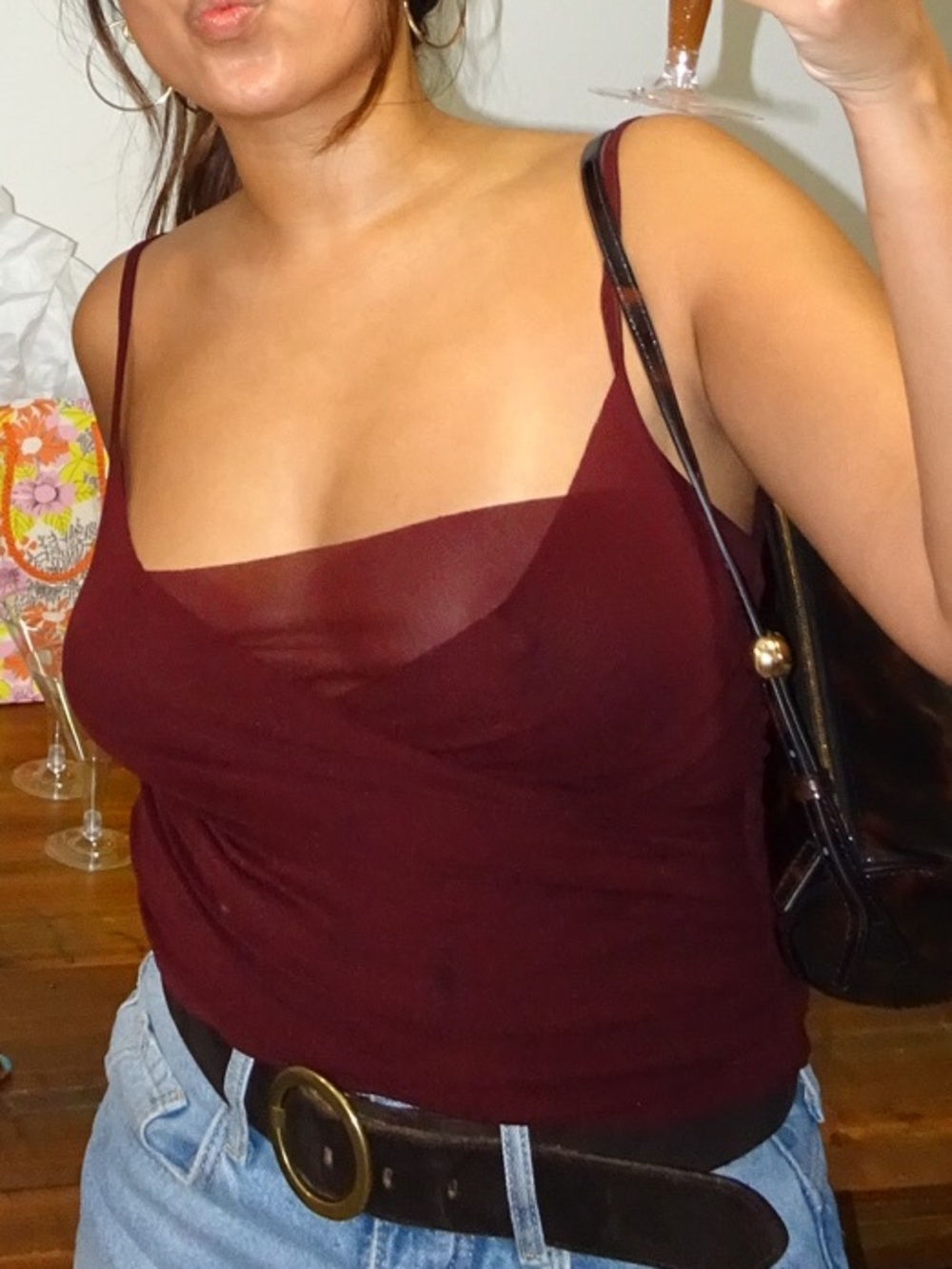 Free people burgundy mesh tank
